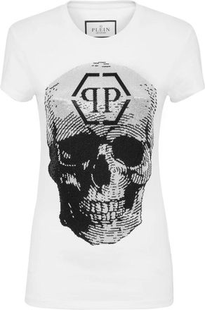 Philipp Plein T-Shirt Ronde Hals Skull - Dames - T-shirts - Wit - S - Katoen - Tops