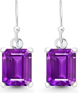 MAX + STONE Sterling Silver 10x8mm Emerald-Cut Gemstone Dangle Earrings