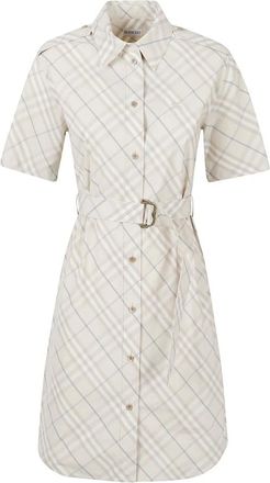 Burberry Check Katoenen Jurk - Dames - Shirt Kleedjes - Beige - 2XS - Katoen - Kleedjes