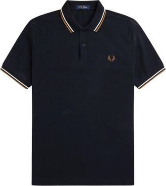 Fred Perry Blauw Polo Shirt met Dubbele Streep - Heren - Polos - Blauw - S - Katoen - Tops