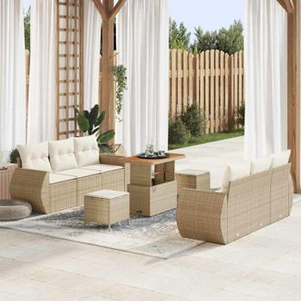 vidaXL Conjunto De Sof&aacute; De Jard&iacute;n 9 Pcs Beige Rat&aacute;n Sint&eacute;tico Vidaxl