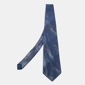 Lanvin Navy Blue Patterned Print Silk Tie