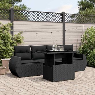 vidaXL Vidaxl - Set De Muebles De Jard&iacute;n 5 Pzas Y Cojines Rat&aacute;n Sint&eacute;tico Negro