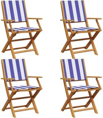 vidaXL Vidaxl - Folding Garden Chairs 4 pcs Blue and White Fabric and Solid Wood
