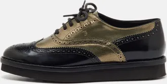 Tod's Tods Black/metallic Gold And Leather Brogue Wingtip Lace Up Oxfords