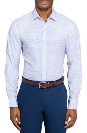 W.R.K Slim Fit Duo Geo Print Performance Dress Shirt in White/Blue at Nordstrom, Size 17.5 - R