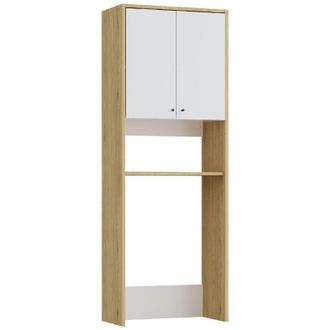 Vente-Unique Armadio per lavatrice con doppia anta L65 x H180 cm Bianco e naturale chiaro - worika
