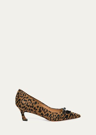 Santoni Adri 55MM Leopard-Print Calf Hair Pumps