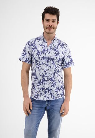 Lerros Kurzarmhemd LERROS LERROS Kurzarmhemd mit floralem AOP, Herren, Gr. M, Normalgr&ouml;ssen, blau (travel blau), 100% Baumwolle, Hemden Kurzarmhemd