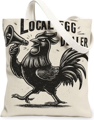 Generic Vintage Chicken Canvas Tote Bags, Rustic Farm Animal Design Reusable Grocery Bags, Lightweight Washable Shoulder Strap Canv, Beige, 13x15 Inch