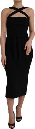Dolce & Gabbana Womens Black Sheath Halter Sleeveless Midi Dress Viscose Nylon Elastane