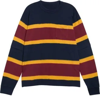 sacai Chusen Dyed Striped Long Sleeve T-Shirt in Navy Multi at Nordstrom, Size 1