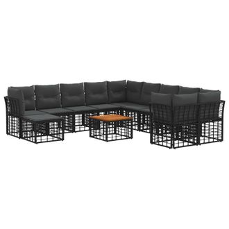 vidaXL Conjunto De Sof&aacute;s De Exterior 12 Pcs Negro Y Gris Oscuro Vidaxl
