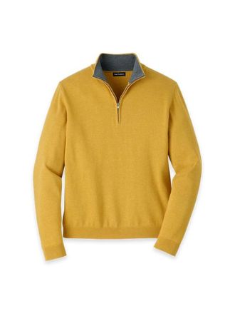 Paul Fredrick Supima Cotton Quarter Zip Mock Neck Sweater in Mustard at Nordstrom, Size Xx-Large