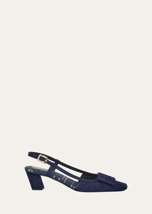 Roger Vivier 45mm Belle Vivier Suede Covered Buckle Slingback Pumps