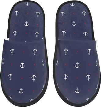 Generic Slippers For Women Anchors Heart Blue Print Cotton Slippers Lightweight Winter Home Shoes, For Hotel, Travel, Indoor Outdoor, M