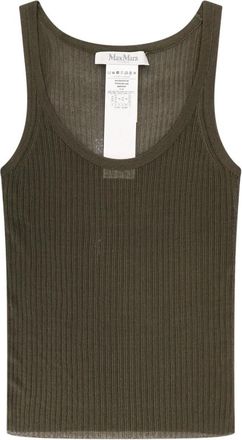 Max Mara Groene Zijden Top zonder Mouwen met Ronde Hals - Dames - Tops zonder mouwen - Groen - L - Tops