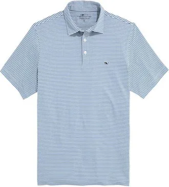 Vineyard Vines Stripe Sankaty Short Sleeve Performance Polo in Shell Gray/moonshine at Nordstrom, Size X-Large