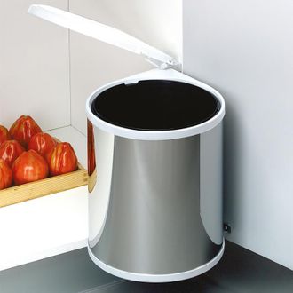 Emuca Emuca Contenedor De Reciclaje Para Fijaci&oacute;n A La Puerta Del Mueble, 1 Vaso Extra&iacute;ble De 13 Litros, Pl&aacute;stico Y Acero Inoxidable