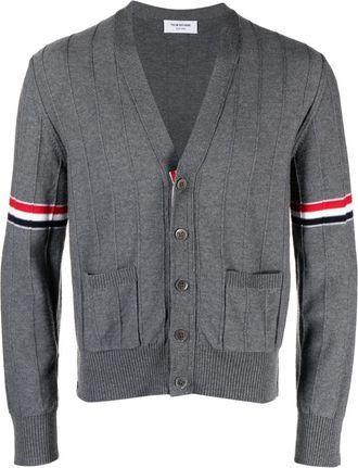 Thom Browne RWB striped V-neck cardigan - men - Virgin Wool - 4 - Grey