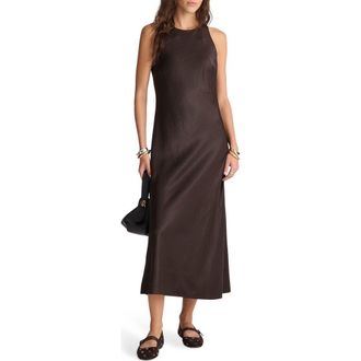 Madewell Sleeveless Satin Midi Dress in Black Walnut at Nordstrom Rack, Size 0