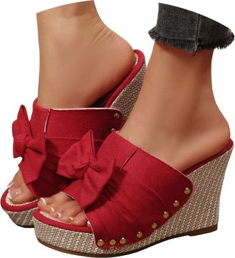 Generic Cork Slip-on Slides for Women 2026 Big Bow Comfortable Orthopedic Wedge Sandals Breathable Summer Platform Walking Sandals with Arch Support Open Toe 