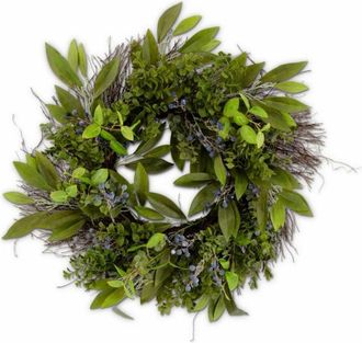 At Home w/ Jorge Parez 28 Boxwood & Blueberry Twig Wreath w/ Foliage
