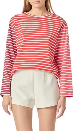 English Factory Colorblock Stripe Long Sleeve Cotton T-Shirt in Red Multi at Nordstrom, Size X-Small