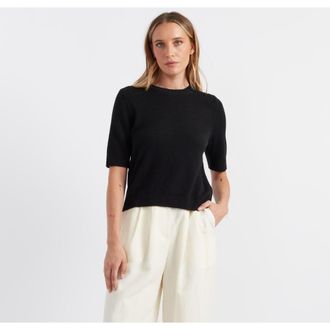 Chinti and Parker Cloud Cashmere Short Sleeve Sweater Tee in Black at Nordstrom, Size X-Large