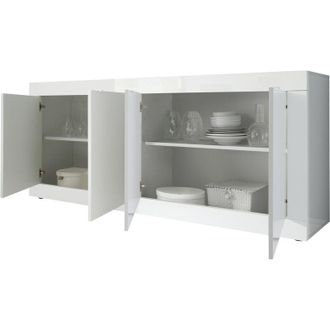 Dmora Credenza Poli, Madia 2 Ripiani, Apertura Battente Made in Italy, 4 Ante, 207x43x86h cm Bianco Lucido