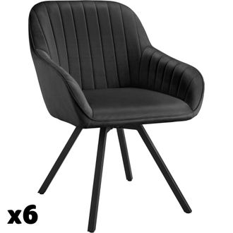 TecTake 6 Sillas de comedor giratoria 360&ordm; de terciopelo 58x58x82 cm negro