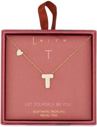 Leith Cubic Zirconia Heart & Bubble Initial Pendant Necklace in T- Clear- Gold at Nordstrom Rack