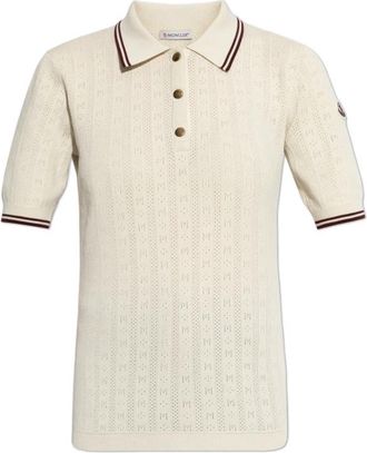 Moncler Polo Shirt Met Logo Patch - Dames - Polos - Beige - S - Katoen - Tops
