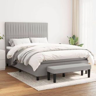 vidaXL Cama Box Spring Con Colch&oacute;n Tela Gris Claro 140x190 Cm Vidaxl