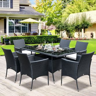 OUTSUNNY 7pc Rattan Garden Furniture Dining Set Wicker Patio Conservatory in Black