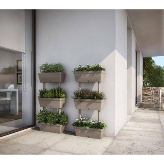 Dmora Dmora Set di 3 vasi per orto casalingo,Set di 3 vasi porta fiori per interno o esterno, 100% Made in Italy, cm 49x22h16, colore Tortora, con imballo