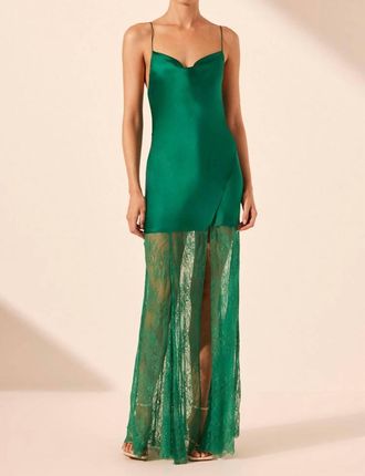 Shona Joy Elle Silk Lace Slip Dress In Emerald