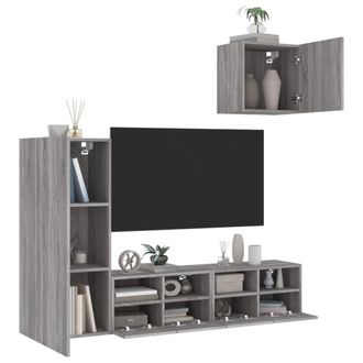 vidaXL Muebles De Tv De Pared 4 Pzas Madera De Ingenier&iacute;a Gris Sonoma Vidaxl
