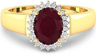Diana M. Jewels Ruby ( Better ) Oval 8x6mm - 1Pc + White Diamond F/C Round 1mm - 22Pcs ( White Pen Rhodium ) (I1-I2/I color)