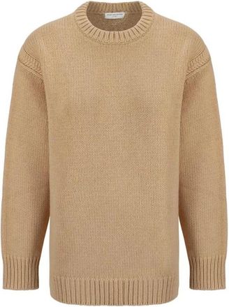 Chlo&eacute; Monochrome Cashmere Sweater met Geribbelde Hals - Dames - Ronde hals truien - Beige - M - Katoen - Truien & Vesten