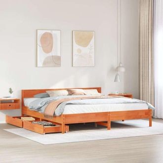 vidaXL Cama Sin Colch&oacute;n Madera Maciza De Pino Marr&oacute;n Cera 160x200 Cm Vidaxl