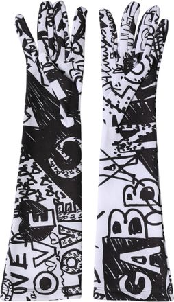 Dolce & Gabbana Gloves Black White DG Logo Elbow Length Womens Mitten