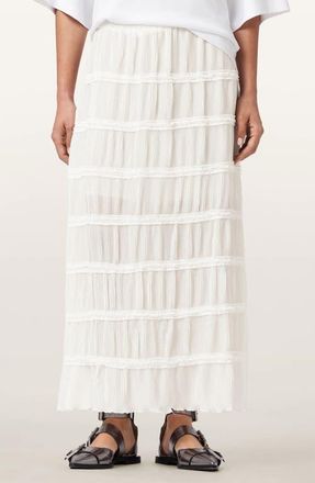 AllSaints Lila Tiered Midi Skirt in White at Nordstrom, Size 12 Us