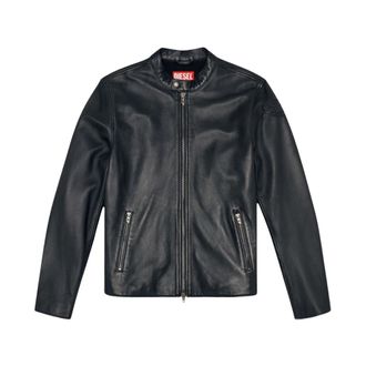 Diesel Zwart Leren Racerjack - Heren - Leren en Su&egrave;de Jassen - Zwart - M - Leer - Jassen