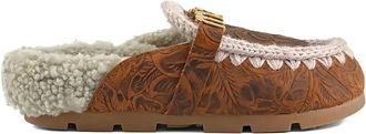 Mou Winter Bio floral mules - women - Leather/Wool/Rubber/Metal/Sheep Skin/Shearling - 39 - Brown