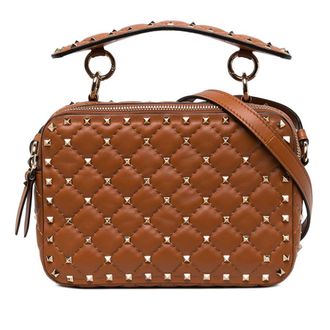 Valentino Pre-owned Valentino Lambskin Rockstud Spike Double Zip Camera Bag Ladies UIDDJ1525PIOXE2S