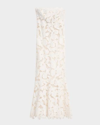 SIMKHAI Valletta Strapless Floral Lace Maxi Dress