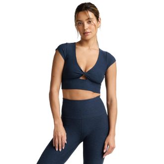 Beyond Yoga Womens Spacedye Front Twist Crop Top Blue M