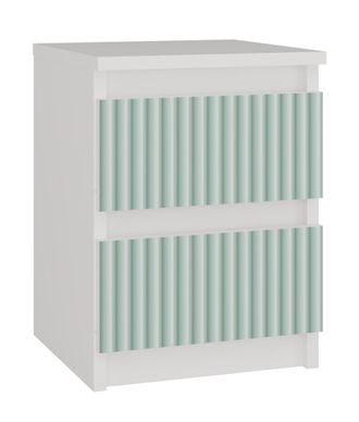 OEM Mesita De Noche Moderna Con 2 Cajones, Cuerpo Blanco, Frentes Color Menta, Sin Tiradores, Para Una Habitaci&oacute;n Infantil