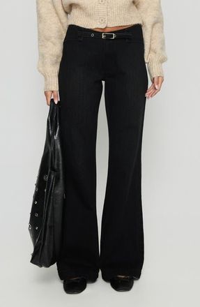 Princess Polly Slow Ride Belted Bootcut Jeans in Washed Black at Nordstrom, Size 10